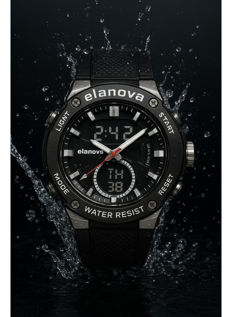 Elanova Sporty analog-digital watch with dual time feature, durable silicone strap, and 5-bar water resistance, model EL71 - Image 2