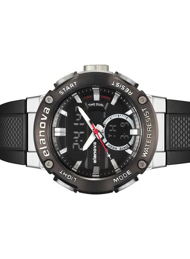 Elanova Sporty analog-digital watch with dual time feature, durable silicone strap, and 5-bar water resistance, model EL71 - Image 5