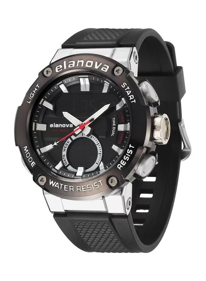 Elanova Sporty analog-digital watch with dual time feature, durable silicone strap, and 5-bar water resistance, model EL71 - Image 4