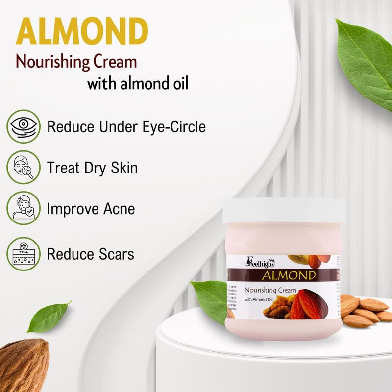 Feelhigh Face and Body Almond Cream Enriched with Almond oil helps to Nourshing Skin for All Type of Skin Men And Women 500ml - Image 2
