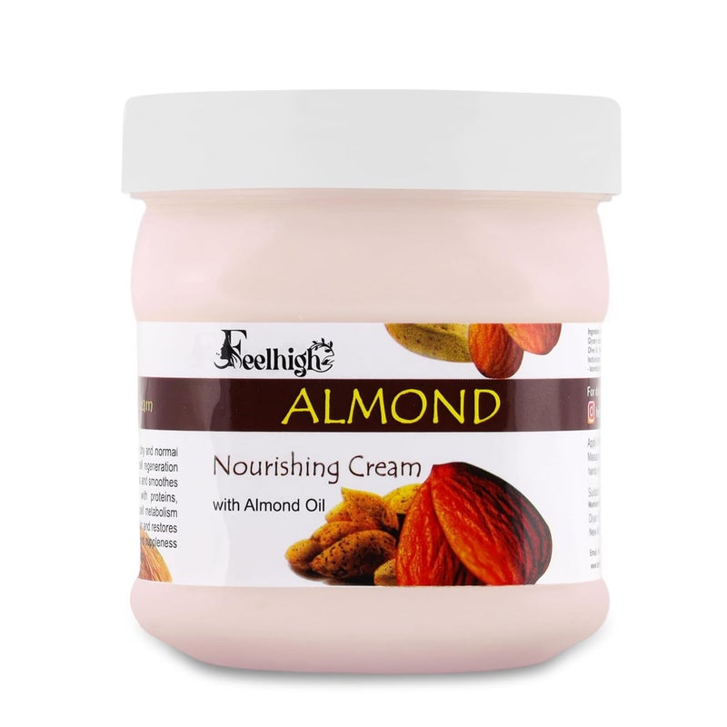 Feelhigh Face and Body Almond Cream Enriched with Almond oil helps to Nourshing Skin for All Type of Skin Men And Women 500ml - Image 1