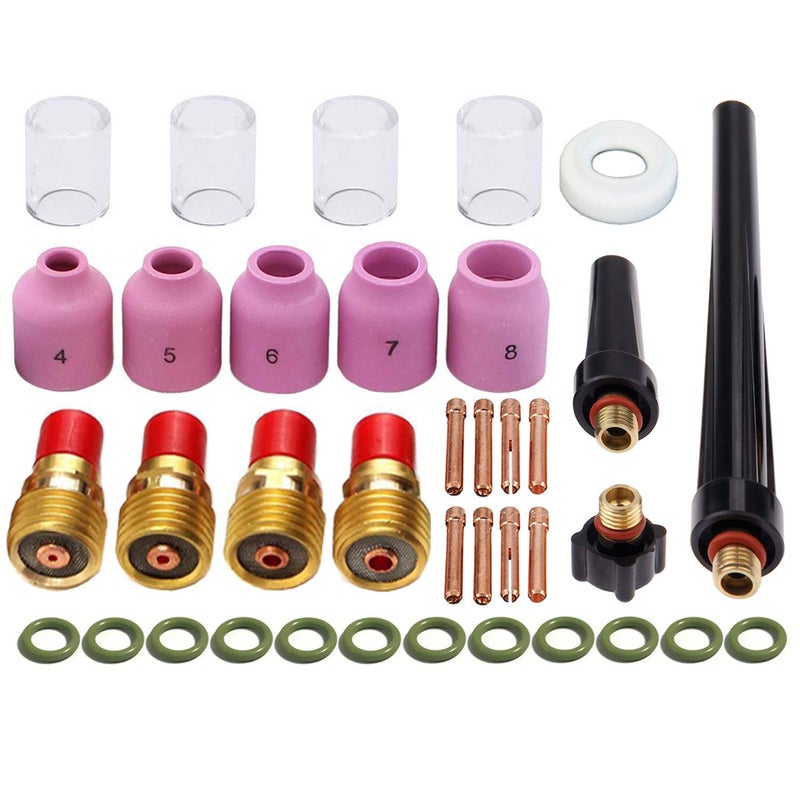 Zinger 37pcs TIG Welding Torch Gas Lens Kit Accessories for DB SR WP 9 20 25 Tig Welding Torchwith 10 CupAlumina NozzleColletGas Lens Collets Body Cup Gasket etc