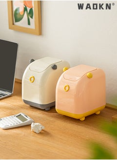 WAOKN Creative Plastic Desktop Trash Can, with Lid, Small Home & Office Cleaning Gadget, One-Touch Open/Close Desktop Storage Bin（white）  - Image 5