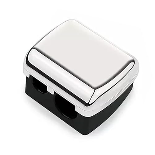 TRITON Professional Makeup Kajal Eyeliner Eyebrow Pencil Dual Sharpener, Twin Hole Cosmetic Cutter for Beauty Salon, Parlour and Home, Silver - Image 1