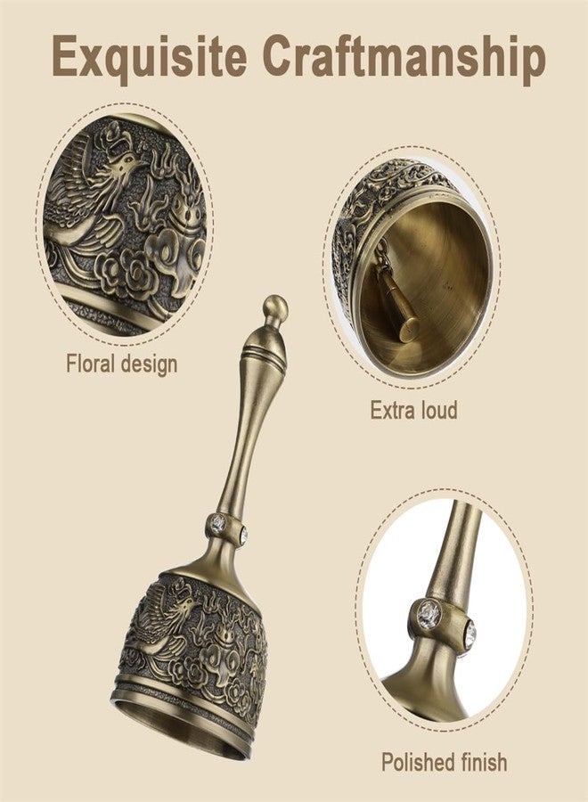ILSSLI Hand Bell Brass Dinner Call Bells Loud Service Ringing Bell Tibetan Handbells for Meditation Seniors Bedside Musical Teaching Classroom - Image 2