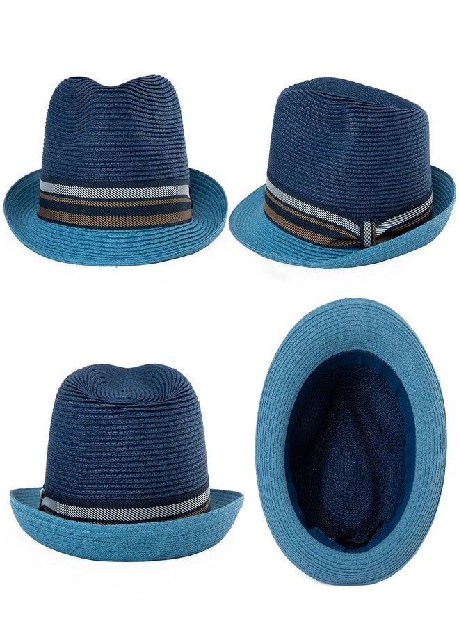 Comhats Summer Straw Fedora Hats for Men Beach Panama Gatsby Derby Trilby Dress UPF50+ Sun UV Protection X-Large XL Blue - Image 2