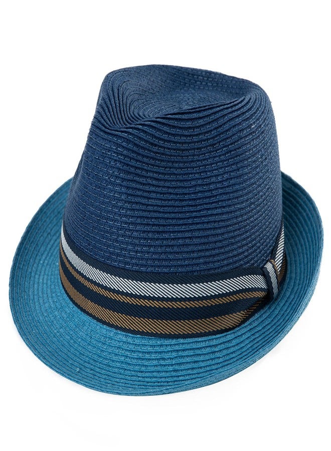 Comhats Summer Straw Fedora Hats for Men Beach Panama Gatsby Derby Trilby Dress UPF50+ Sun UV Protection X-Large XL Blue - Image 1