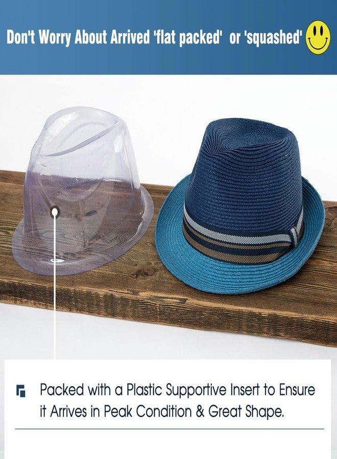 Comhats Summer Straw Fedora Hats for Men Beach Panama Gatsby Derby Trilby Dress UPF50+ Sun UV Protection X-Large XL Blue - Image 3