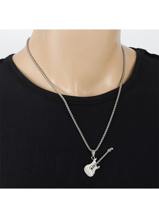 Beyond Guitar Pendant Necklace, Anti Rust and Anti Fading Stainless Steel Necklace, Fashion Gift for Man (Black+Silver)  - Image 4