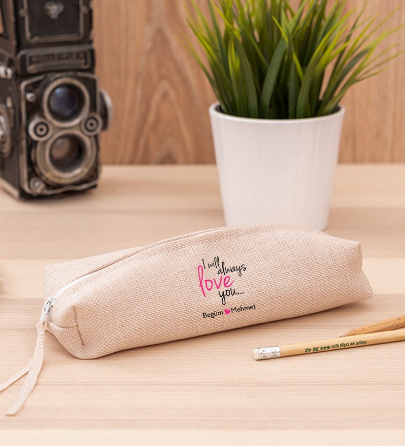 Hediye Dükkanı Gift Shop Personalized Valentine's Day Printed Linen Cloth Pencil Holder