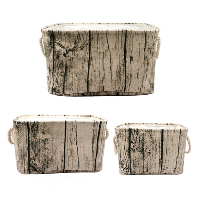 Jacone Stylish Tree Stump Design Rectangular Storage Baskets Durable Fabric Washable Storage Bins Organizers with Rope Handles, Decorative and Convenient for Kids Rooms - Set of 3 brown - Image 1