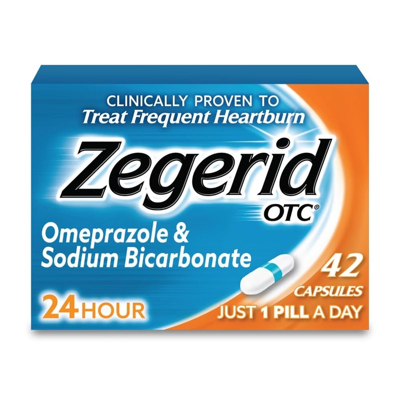 Zegerid OTC Zegerid OTC Omeprazole 20mg and Sodium Bicarbonate Heartburn Medicine Acid Reducer PPI 24hr All Day Protection 1 Pack 42 Capsules 