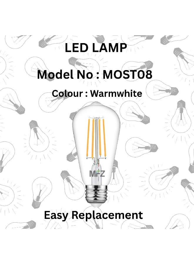 MFZ LED Filament Bulbs – 8W, Clear Glass, 2700K Warm White, AC220–240V, 800 Lumens – Set of 5 Pieces - Image 5