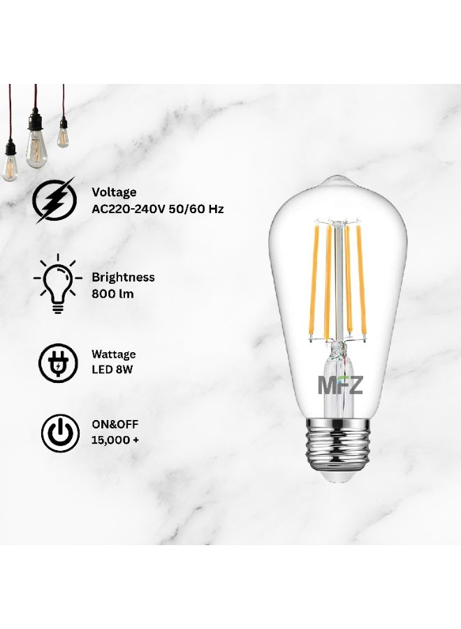 MFZ LED Filament Bulbs – 8W, Clear Glass, 2700K Warm White, AC220–240V, 800 Lumens – Set of 5 Pieces - Image 3