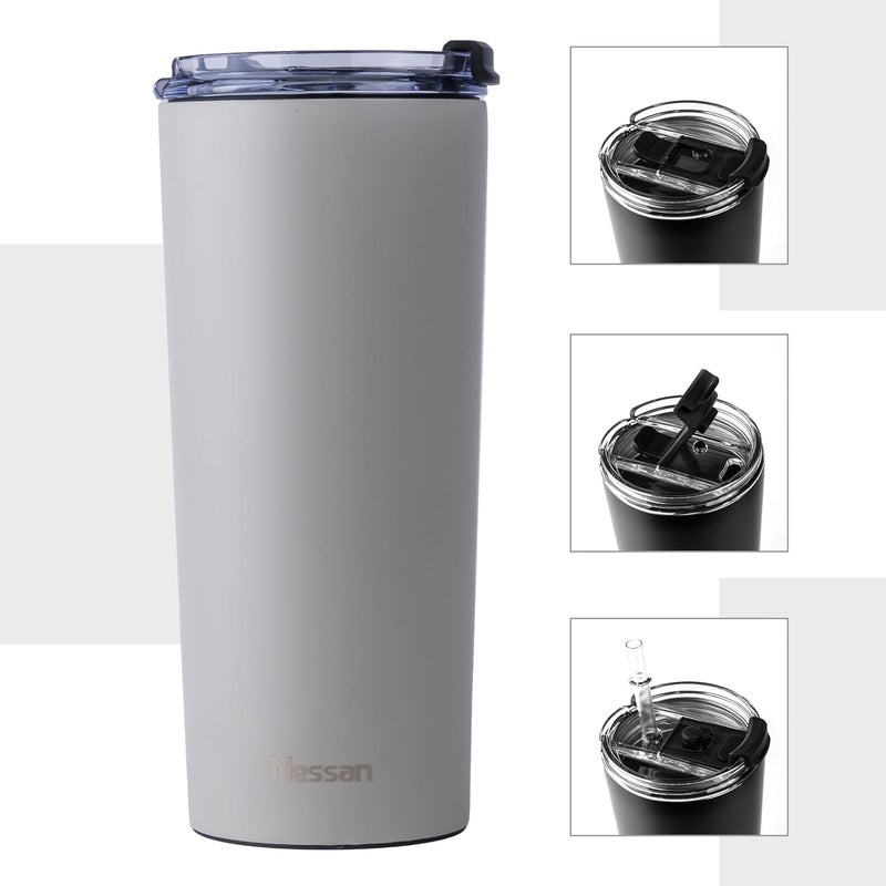Nessan Insulated Stainless Steel Vacuum Mug, 600ml - Your Versatile Dual-Use Travel Companion for Hot and Cold Beverages Anywhere: Home, Gym, Outdoors, Office, and School - Beige - Image 1