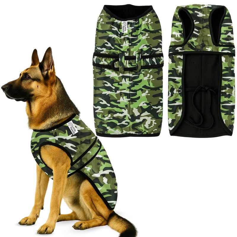 LITTLE NEEDS Dog Winter Jacket (Army Print, 30 Inch) for Xtra Large Dogs | Camouflage Design, Waterproof & Windproof Polyester Coat with Fleece, Adjustable Velcro Closure, Warm Vest for Cold Weather - Image 1
