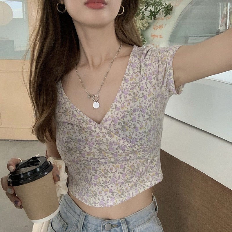 European and American pure desire retro printed V-neck sling dress womens summer 2024 New floral suspender dress womens foreign trade T5-light purple 