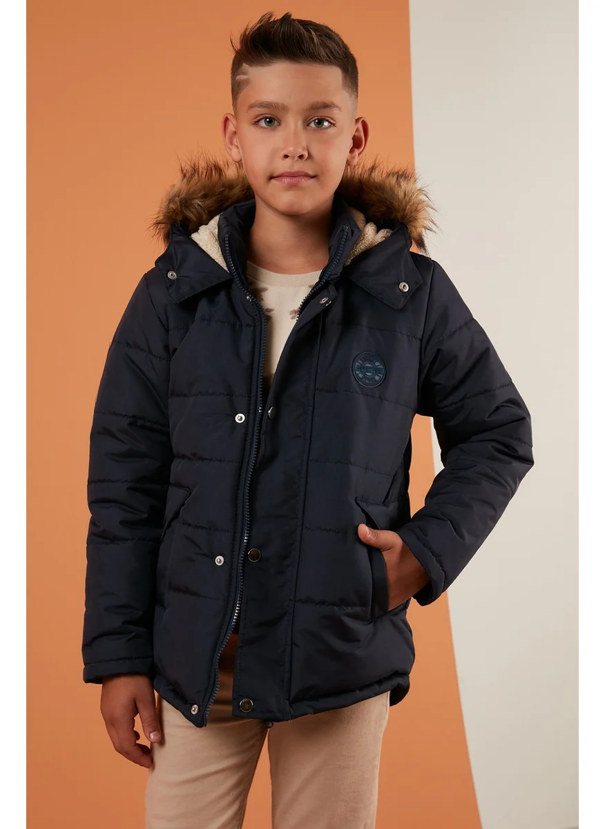 Lela Collar Faux Fur Plush Lined Hooded Winter Coat Boy's Coat 6036024