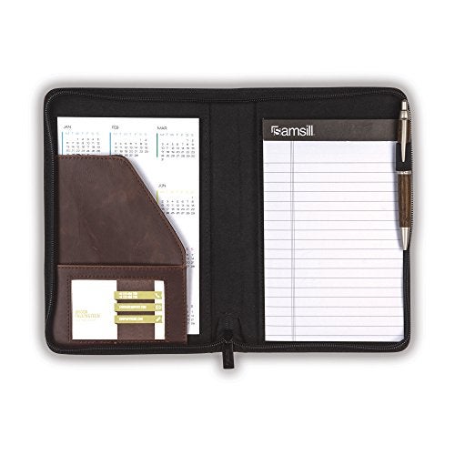 Samsill Small Vintage Portfolio/Zipper Faux Leather Portfolio, Book Style Hardback Design, Business & Interview Padfolio Organizer, Holds 5 x 8 Writing Pad, Dark Brown - Image 2