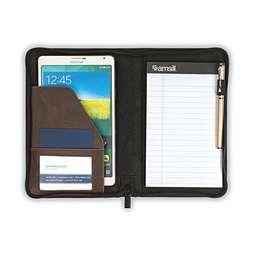 Samsill Small Vintage Portfolio/Zipper Faux Leather Portfolio, Book Style Hardback Design, Business & Interview Padfolio Organizer, Holds 5 x 8 Writing Pad, Dark Brown - Image 3