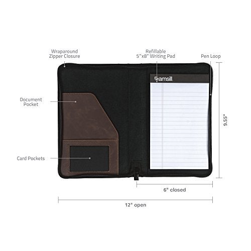 Samsill Small Vintage Portfolio/Zipper Faux Leather Portfolio, Book Style Hardback Design, Business & Interview Padfolio Organizer, Holds 5 x 8 Writing Pad, Dark Brown - Image 4