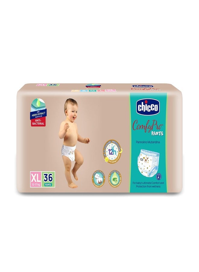 Chicco Comfy-Pro Pant Style Baby Diapers | Anti-bacterial benefits | Ultra Soft & 12hrs protection | Wetness indicator & Disposing Tapes - XL, 36 Count, 12-17 Kg - Image 1