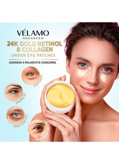 VELAMO ADVANCED Under Eye Patches 24K Gold Under Eye Mask For Puffy Retinol Patchology Eye Patches For Wrinkles And Dark Circles Puffiness Collagen Under Eye Bags Treatment For Women Men 60 Pcs  - Image 2