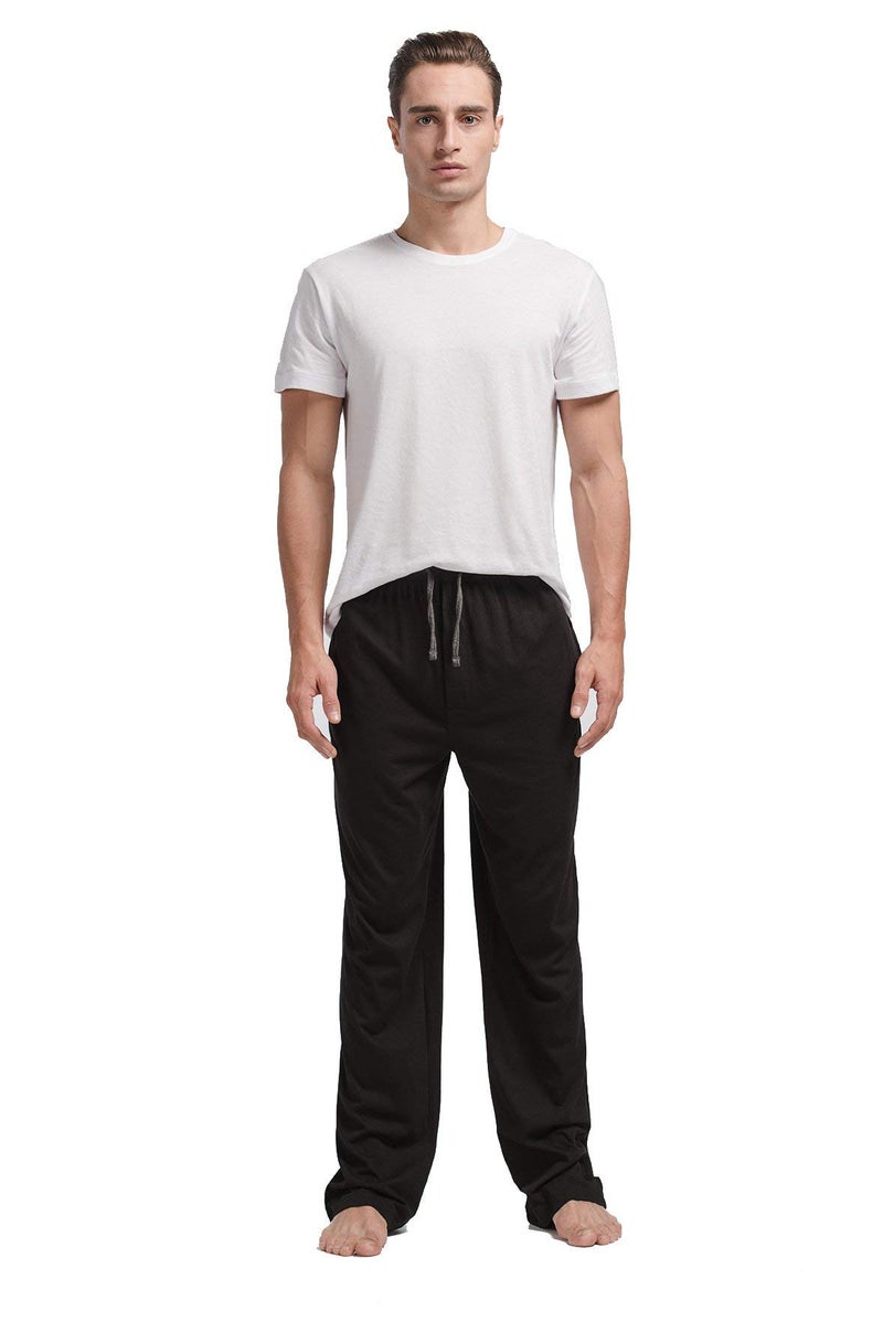 CYZ Men's 100% Cotton Jersey Knit Pajama Pants/Lounge Pants-Solid Black-XL - Image 3