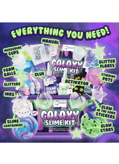 ESSEN Galaxy Slime Kit Glow in the Dark DIY Slime Making Kit Make Your Own Slime Galaxy Set Toys for Kids Girls Boys Birthday Gift Toy DIY Butter Slime Fluffy Clay Cloud Foam Squish Glitter Arts and Crafts Set with 33 Accessories  - Image 4