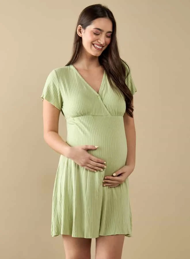 Splash FAV Ribbed Nursing V-neck Sleepshirt with Short Sleeves