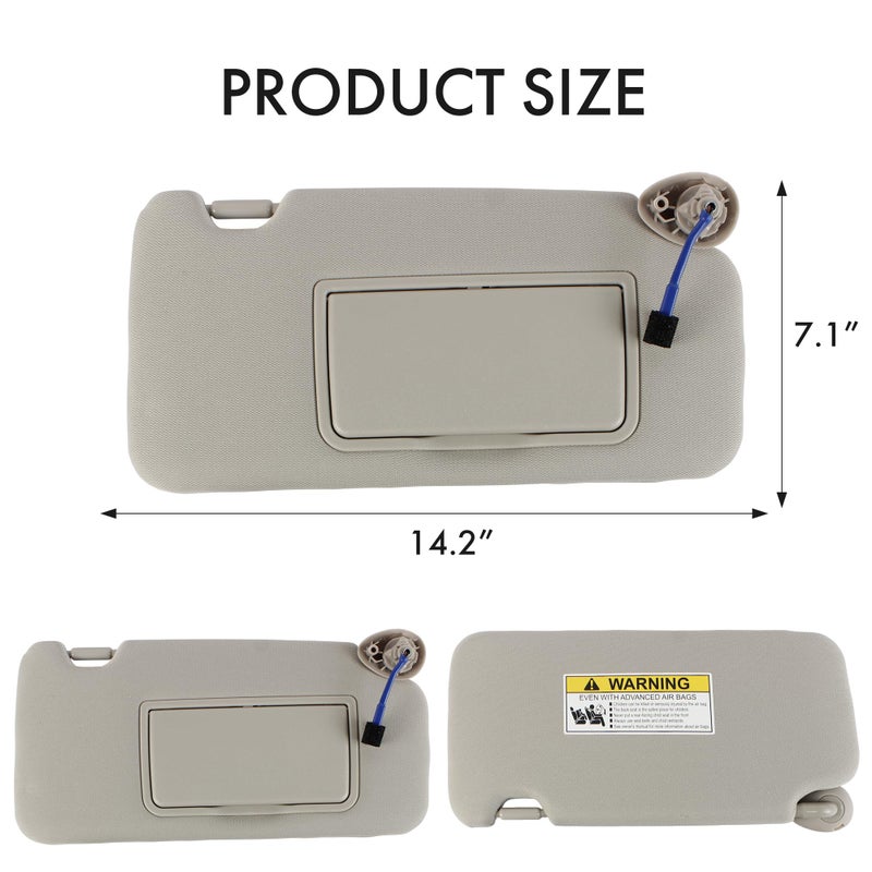 PEVAST PEVEST Sun Visor with Lights&Mirror LH Driver Side-Platinum Gray Interior for Honda HR-V EX-L/EX/LX/Sport 2016-2022 | Replaces OE:83230-T7W-A12ZA, 83280-T7W-A11ZA (Honda HRV 16-22 Platinum Gray Left) - Image 3