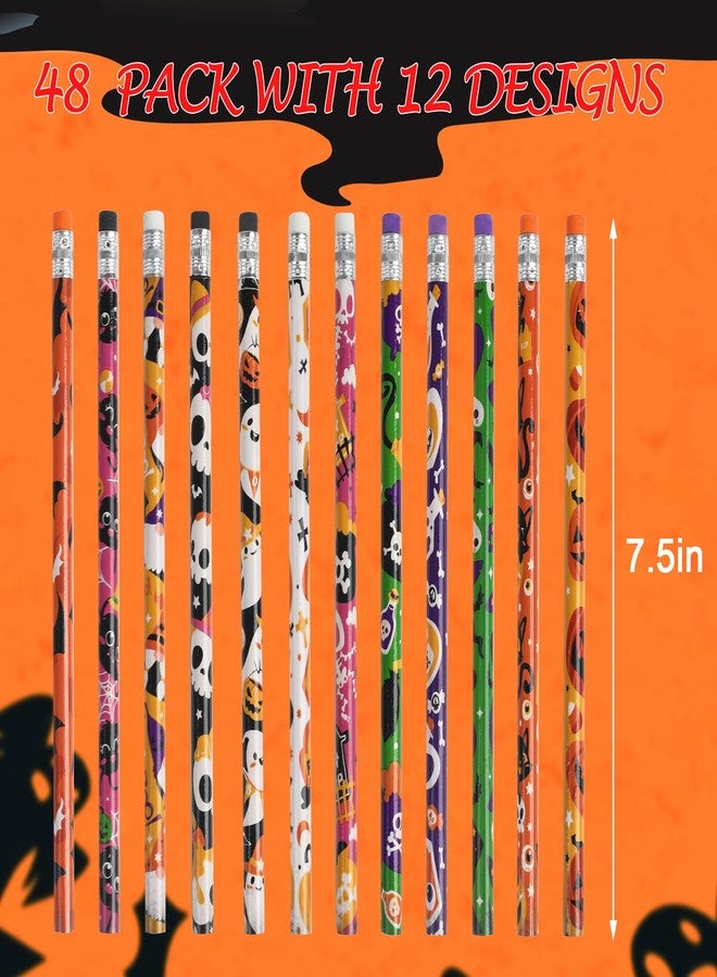 DIYASY Halloween Pencils for Kids, 12 Design 48 Pack Pencils Bulk with Erasers Assorted Colorful Fall Pencil Set for Halloween Goodies Gift Prize Party Favor Supplies - Image 2