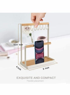 Y&D Jewelry Organizer Necklace Stand Holder, 4-Tier Hanging Wooden Ring Earring Tray, 8 Hooks Necklaces Storage 12 holes, Bracelets, Rings & Watches Display On Desk Tabletop - White  - Image 2