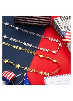 SYOSI 12 Pieces Happy New Year Bead Necklaces Gold and Silver Letter Bead Necklaces New Years Eve Gift for Party Favors 12 Pieces  - Image 2