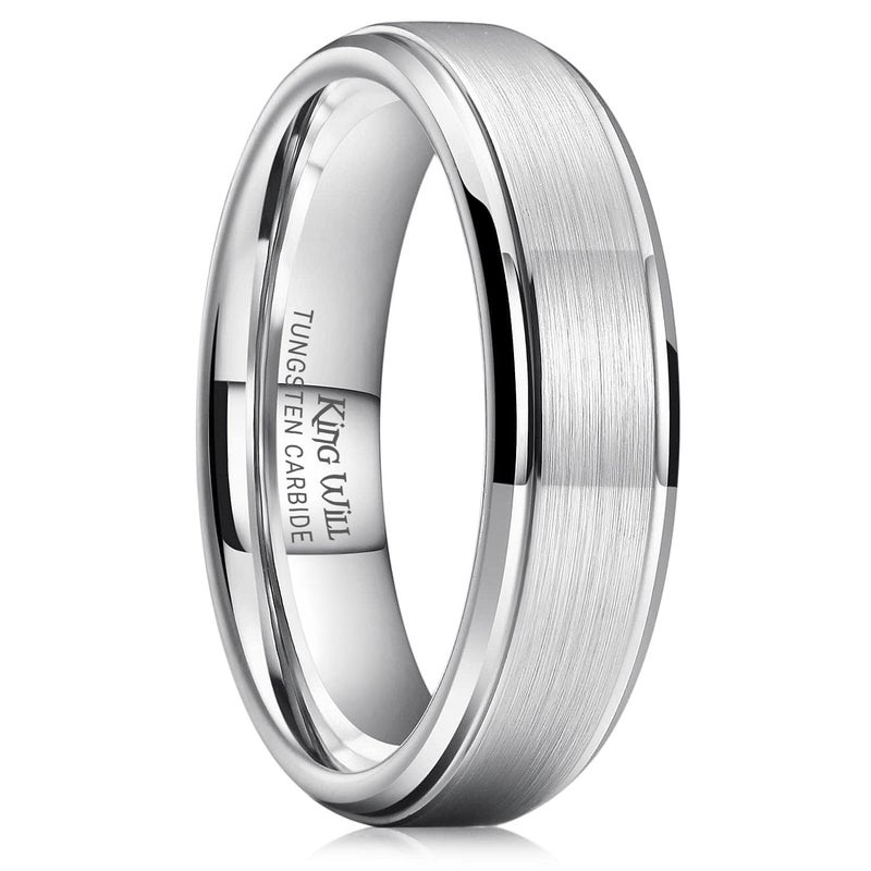 King Will 6mm Silver Tungsten Carbide Wedding Ring for Men Women Brushed Center Polished Step Edge Engagement Bands 12 - Image 1