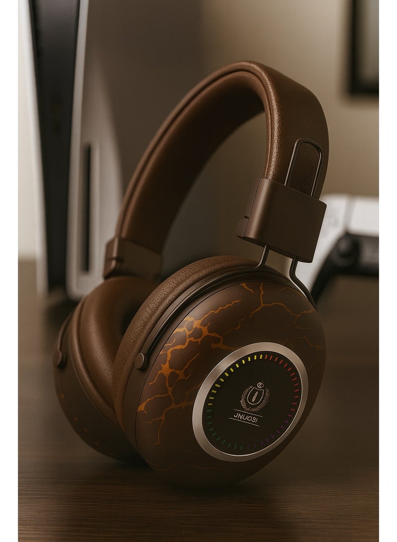Jnuobi سماعة رأس JNUOBI H5 بصوت ستيريو احترافي – عزل ضوضاء تلقائي – صوت عالي الدقة للموسيقى والمكالمات – متوافقة مع الهواتف والكمبيوتر وأجهزة الألعاب- لون بني - Image 4