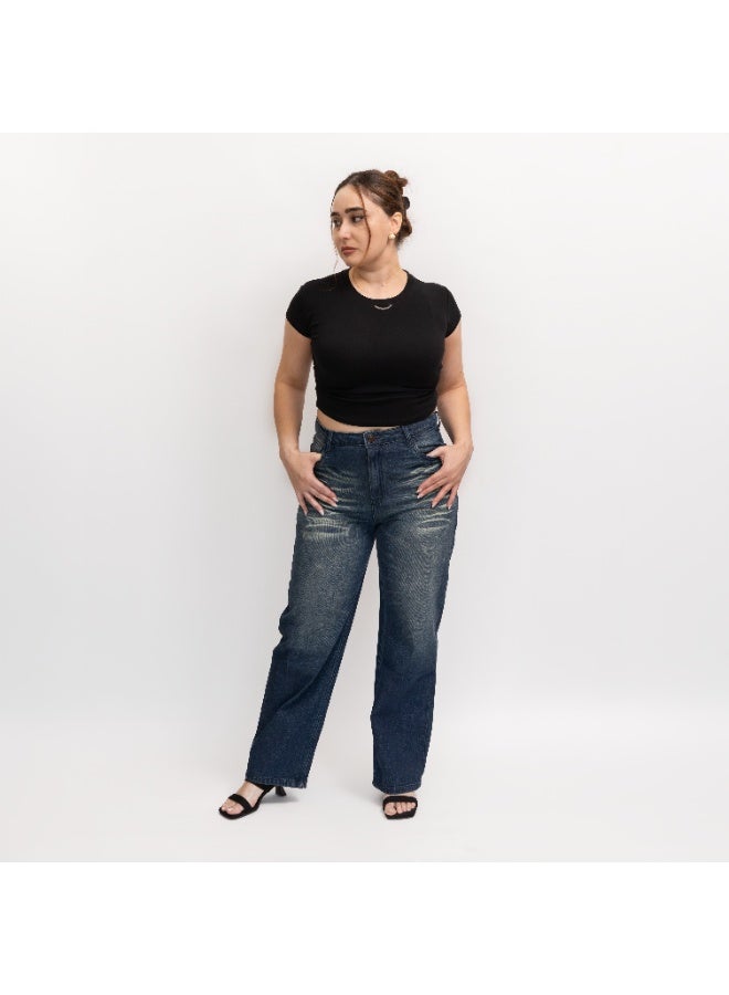 LINELLE بنطلون جينز فضفاض خفيف الوزن من القطن الداكن للنساء - لينيل، LLJ33236-DK - Image 1