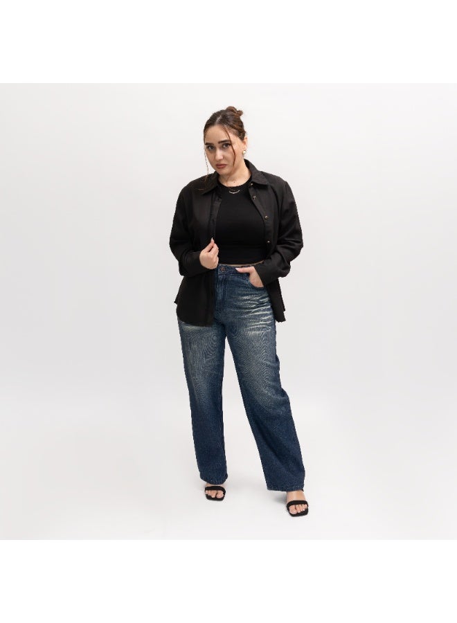 LINELLE بنطلون جينز فضفاض خفيف الوزن من القطن الداكن للنساء - لينيل، LLJ33236-DK - Image 2