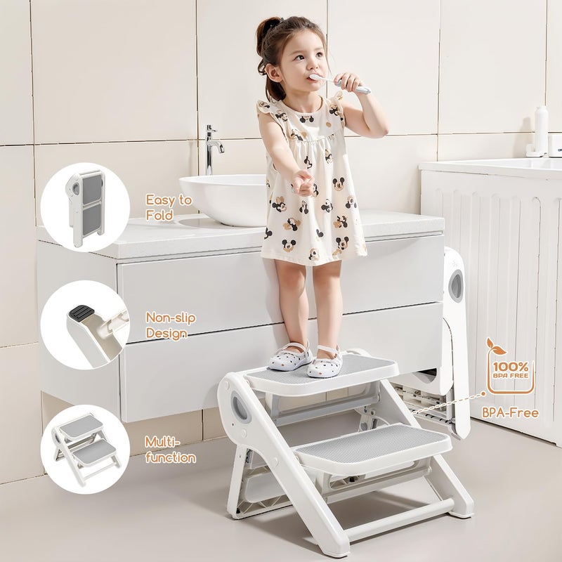 MoreFeel Foldable Toddler Step Stool for Bathroom Sink - 2-Step Kids Stool for Potty Training, Kitchen Counter & Bedroom, Sturdy Non-Slip Child Safety Stool Helper - Image 3