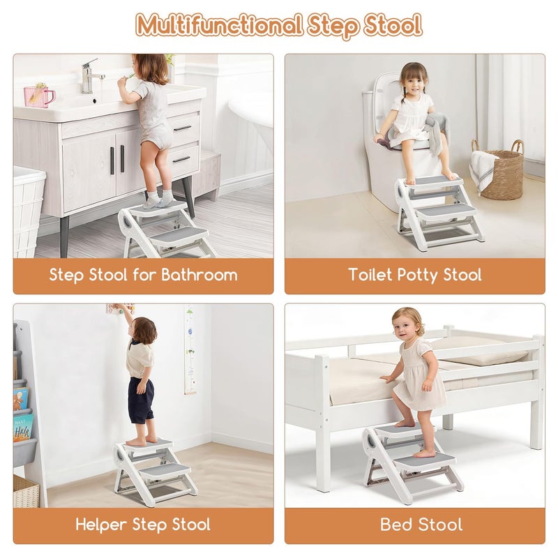 MoreFeel Foldable Toddler Step Stool for Bathroom Sink - 2-Step Kids Stool for Potty Training, Kitchen Counter & Bedroom, Sturdy Non-Slip Child Safety Stool Helper - Image 4