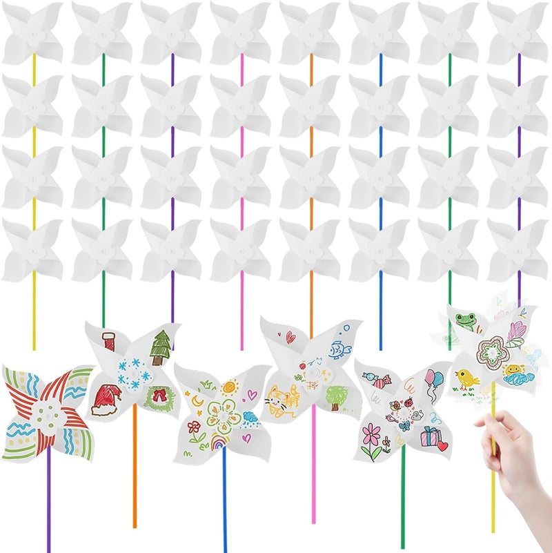 KASTWAVE 36 Pcs DIY Pinwheels for Kids White Paper Pinwheels Craft Kits,DIY Craft White Blank Paper Color Your Own Pinwheels for Boys Girls Summer Activities Arts Handicraft Party Favor(Pole Color is Random) - Image 1