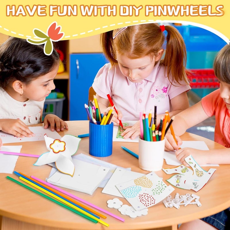KASTWAVE 36 Pcs DIY Pinwheels for Kids White Paper Pinwheels Craft Kits,DIY Craft White Blank Paper Color Your Own Pinwheels for Boys Girls Summer Activities Arts Handicraft Party Favor(Pole Color is Random) - Image 4