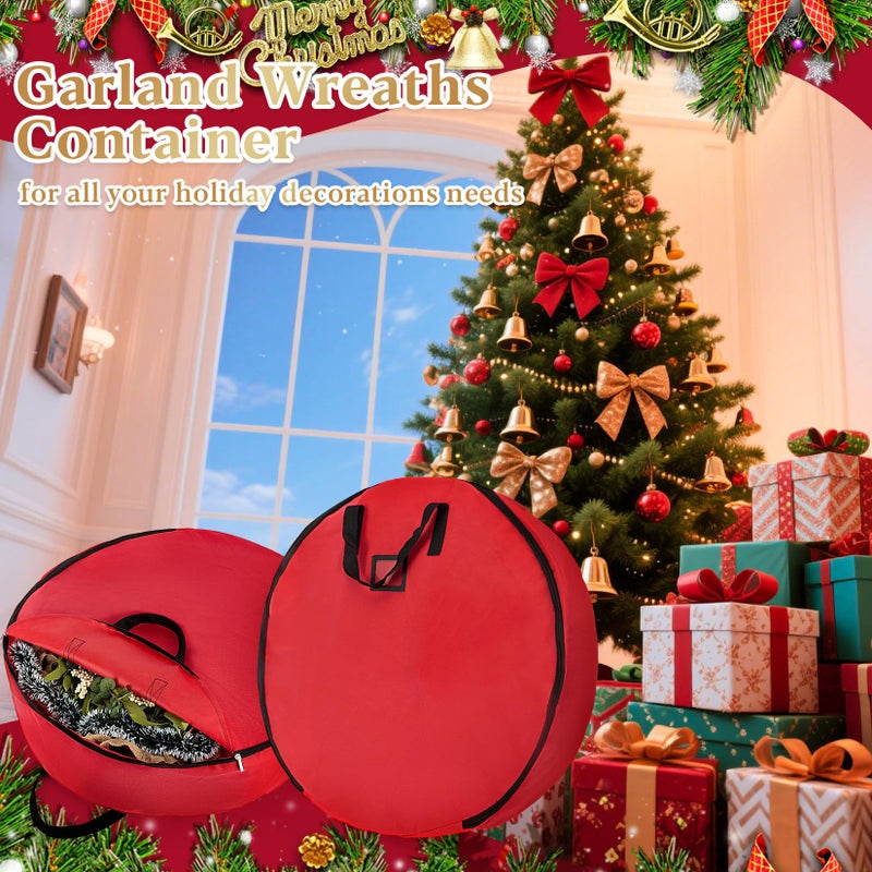 Rainflow 24 Inch RAINFLOW Christmas Wreath Storage Container - Heavy Duty Wreath Storage Bag With Handles Red Thickened Nonwoven Fabric Ideal For Household Organization Halloween Holiday Ornament Storage - Image 5