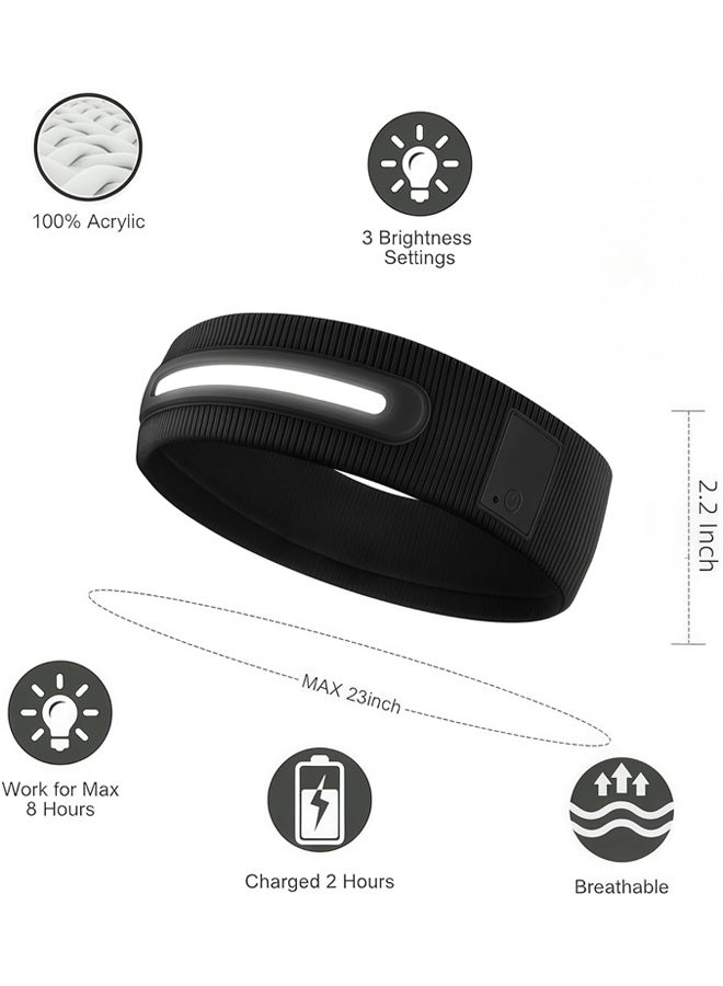 يالونج عصابة رأس رياضية فائقة السطوع، مصباح أمامي LED قابل لإعادة الشحن عبر USB، مصباح أمامي مقاوم للماء وقابل للتكبير والتصغير بتصنيف IPX4، 3 أوضاع إضاءة، للجري، التنس، التخييم، ركوب الدراجات، هدية للجنسين للرجال والنساء - Image 2