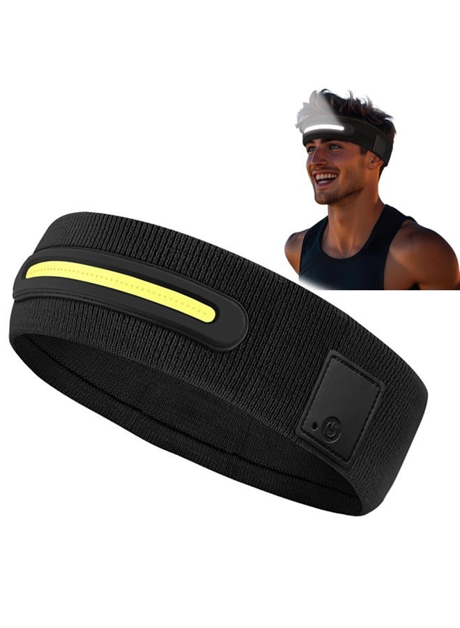 يالونج عصابة رأس رياضية فائقة السطوع، مصباح أمامي LED قابل لإعادة الشحن عبر USB، مصباح أمامي مقاوم للماء وقابل للتكبير والتصغير بتصنيف IPX4، 3 أوضاع إضاءة، للجري، التنس، التخييم، ركوب الدراجات، هدية للجنسين للرجال والنساء - Image 1