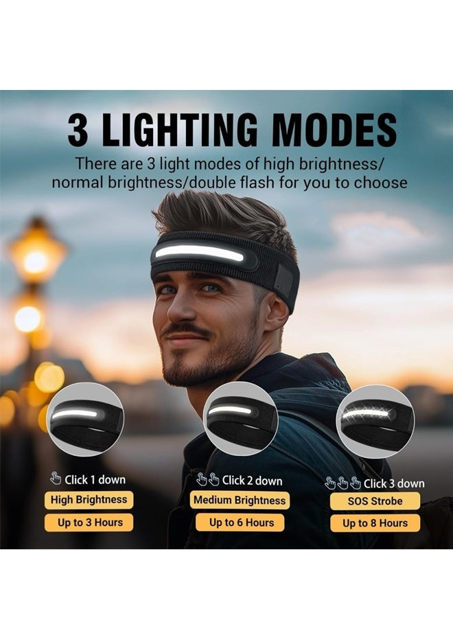 يالونج عصابة رأس رياضية فائقة السطوع، مصباح أمامي LED قابل لإعادة الشحن عبر USB، مصباح أمامي مقاوم للماء وقابل للتكبير والتصغير بتصنيف IPX4، 3 أوضاع إضاءة، للجري، التنس، التخييم، ركوب الدراجات، هدية للجنسين للرجال والنساء - Image 5