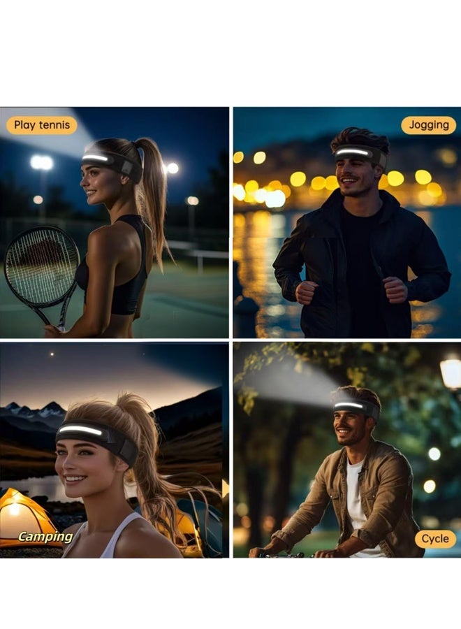 يالونج عصابة رأس رياضية فائقة السطوع، مصباح أمامي LED قابل لإعادة الشحن عبر USB، مصباح أمامي مقاوم للماء وقابل للتكبير والتصغير بتصنيف IPX4، 3 أوضاع إضاءة، للجري، التنس، التخييم، ركوب الدراجات، هدية للجنسين للرجال والنساء - Image 3