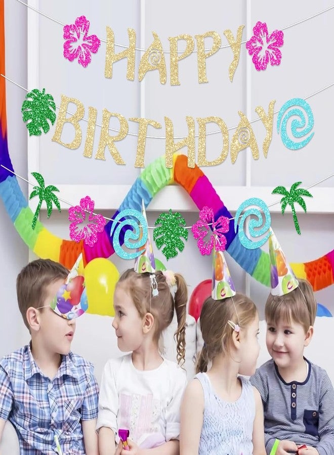 لافتة عيد ميلاد موانا هاواي من FHGG لتزيين الحفلات، غطاء كعكة ذهبي لامع لأعياد الميلاد السعيدة، ديكور حفل استقبال الطفل الصيفي الاستوائي - Image 2