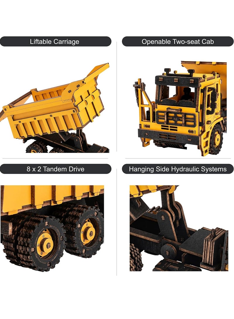Robotime ROKR Dump Truck Engineering Vehicle 3D Wooden Puzzle TG603K, 3D Wooden Puzzles for Adults/Teens, Creative Home Decor, Unique Gift for Craft Hobby Adults/Teens - Image 5