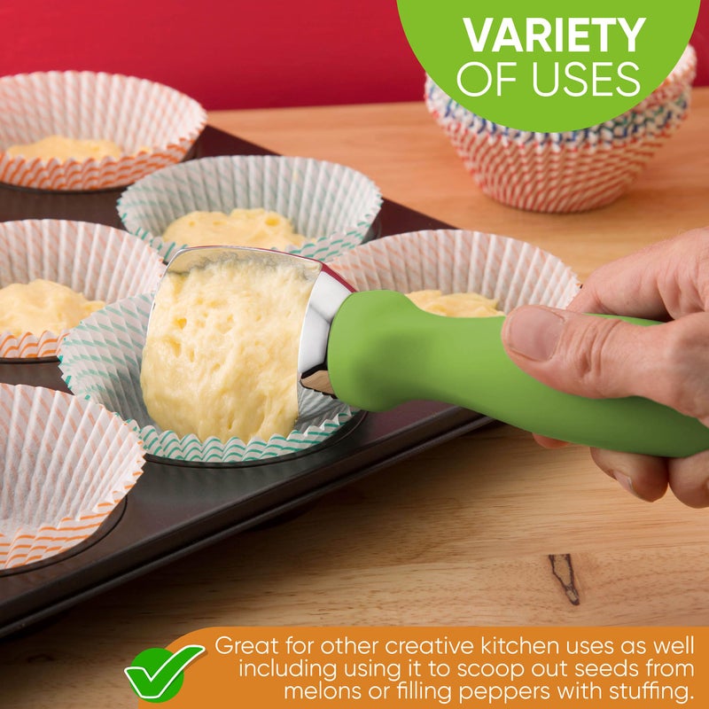 Spring Chef Green Heavy Duty Ice Cream Scoop with Non-Slip Handle - Professional Metal Ice Cream Scooper for Cookie Dough, Frozen Yogurt, Gelato, Sorbet, Melon - Dishwasher Safe Kitchen Tool - Image 5